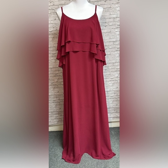 Zenobia Women's XXXL Maxi Dress Burgundy Layered Ruffles Sleeveless Lined Long - Picture 1 of 15